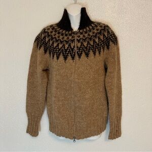 Icelandica Islandic wool dual zip fair isle brown tan sweater medium